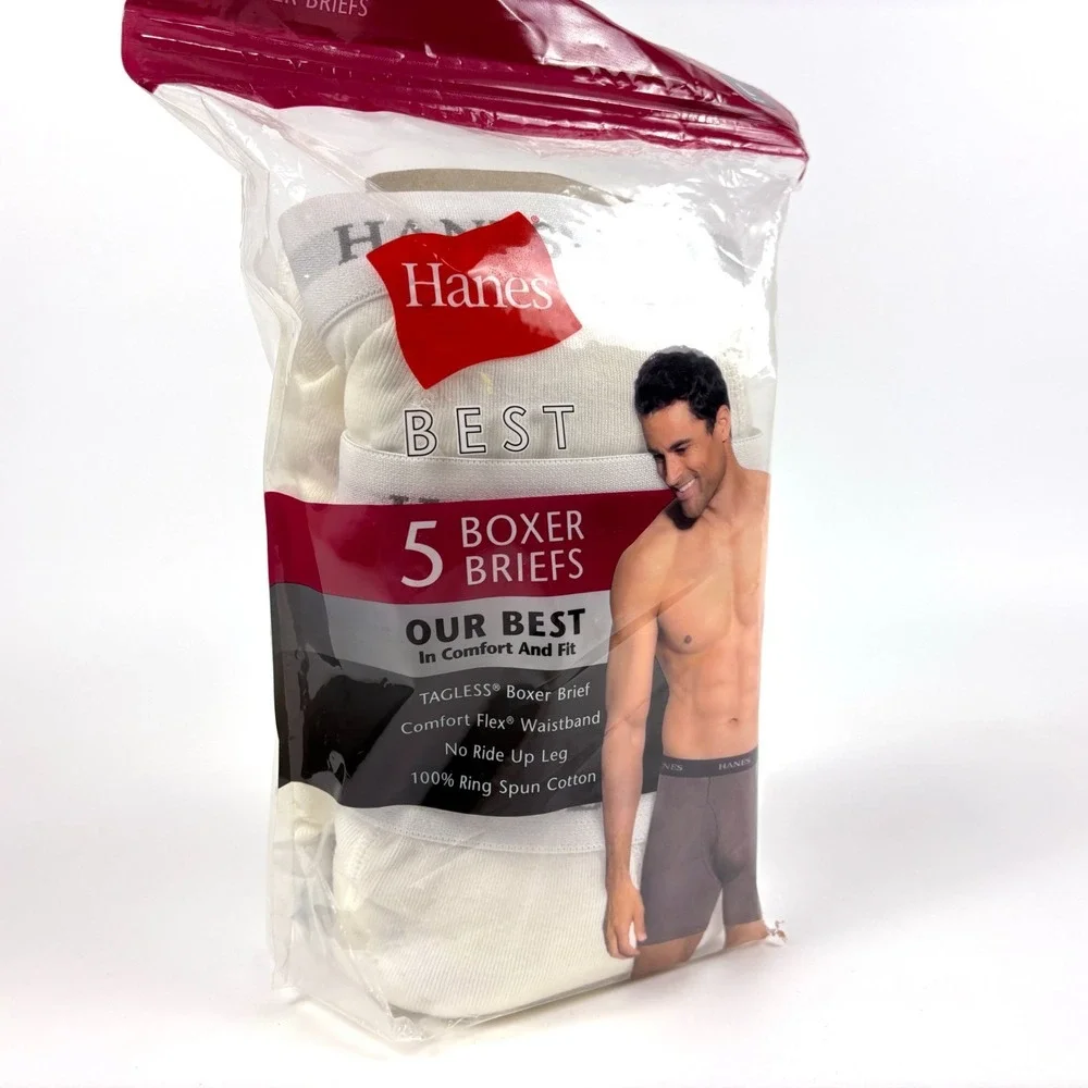 Hanes Best 5 Pack Boxer Briefs Sz L 36-38 White Tagless Comfort Flex No Ride Up